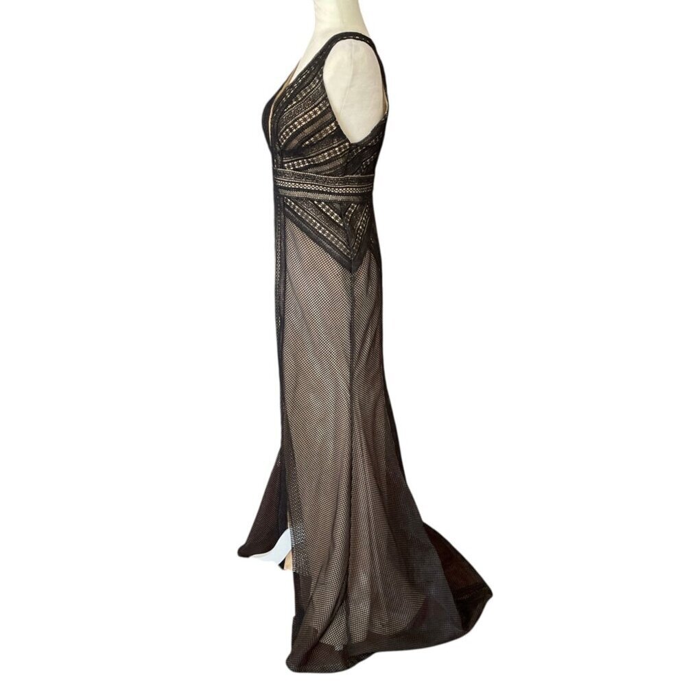 Alyce Black Lace Formal Prom Gown SZ 8 Goth Regency Long Train - Picture 8 of 14